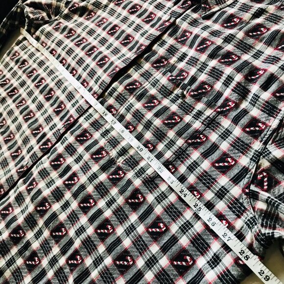 C.S.T. Sport Christmas Flannel Shirt Red White Silver Stripe Holly Candy Cane 3X - Picture 6 of 7